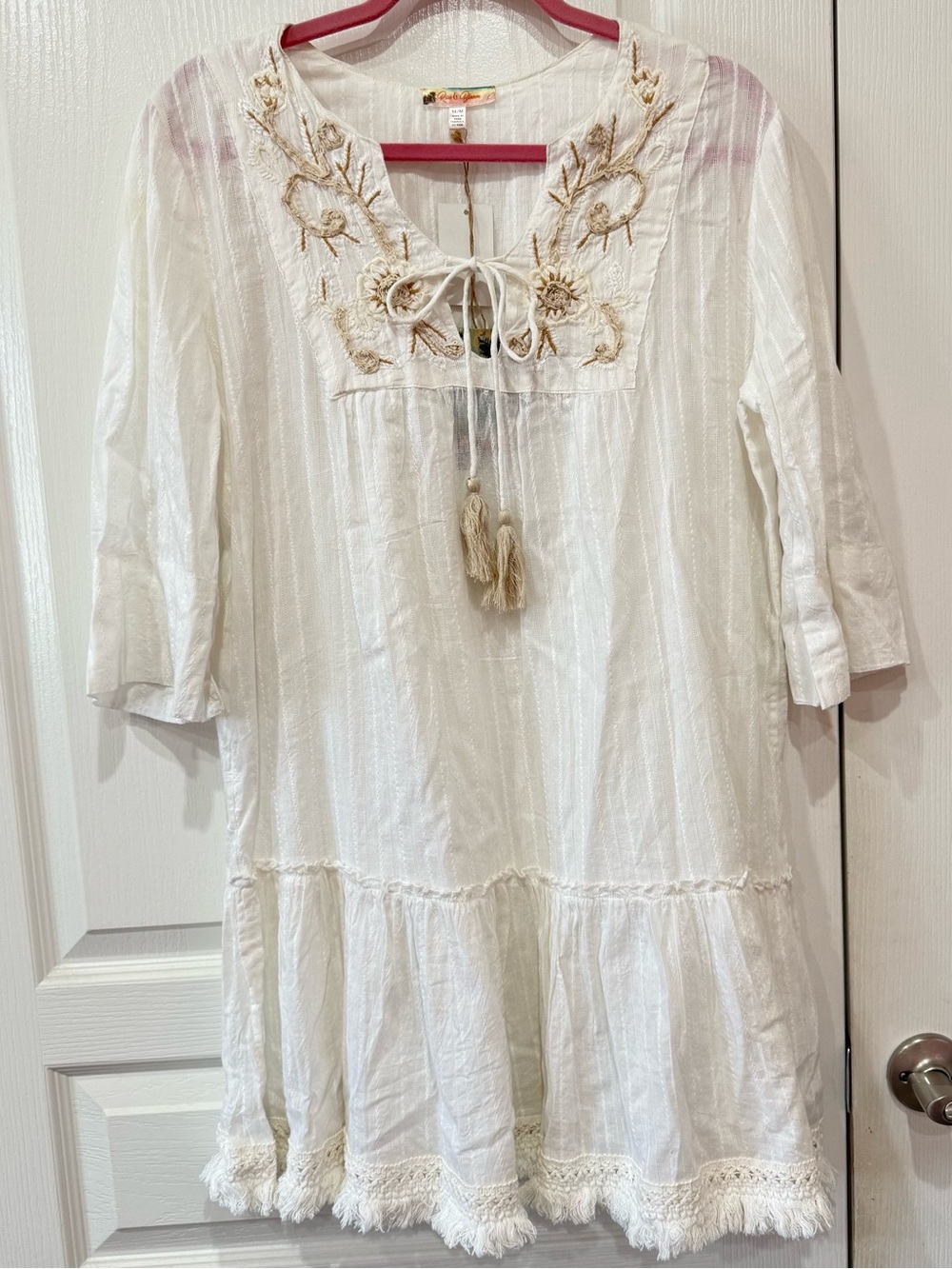 Nordstrom Rise & Bloom Embroidered Ivory Boho Tunic Beach Coverup Dress